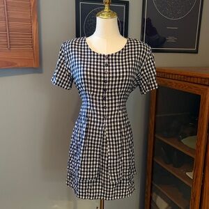 Vintage 1980s-1990s Navy Gingham Short Sleeve Dress